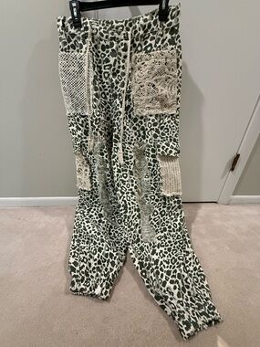 POL Tan and Black Leopard Print Jogger Pants with Knit Patch Pockets